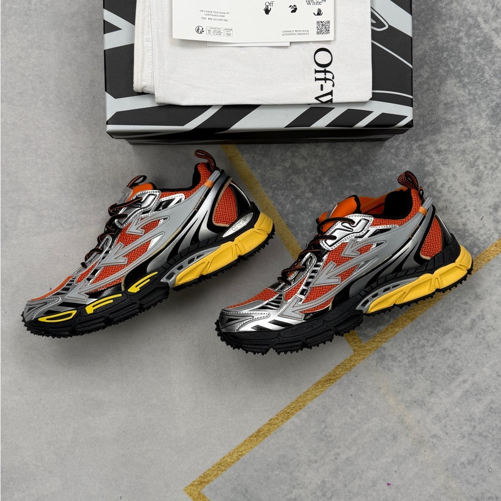 Off-White Orange and Silver Trail Runner Sneakers - Picture 5 of 9